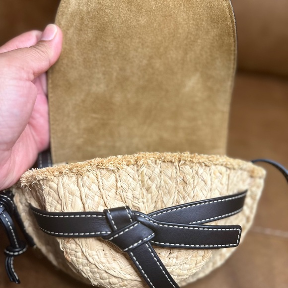 LOEWE Calfskin Raffia Mini Gate Crossbody Bag Natural Black - Picture 7 of 12